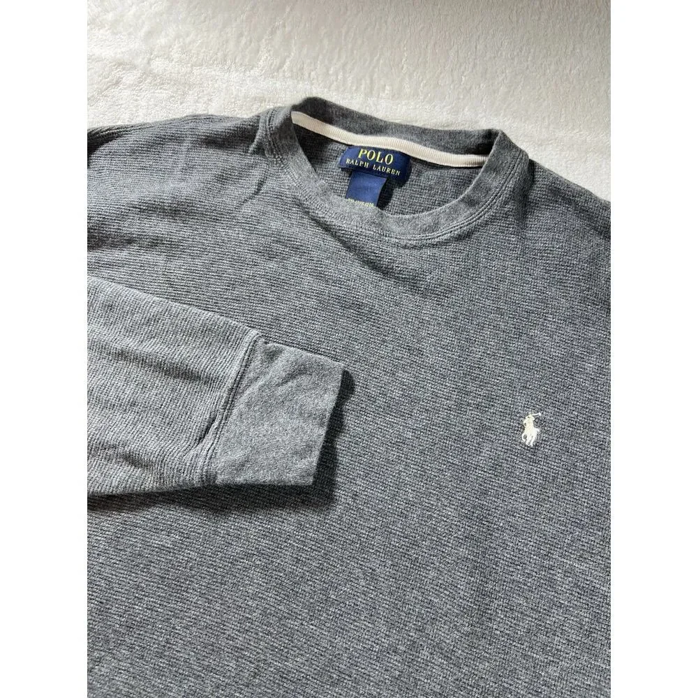 Polo Ralph Lauren Mens 2XL‎ Gray Waffle Knit Thermal Long Sleeve Pony Logo Shirt
